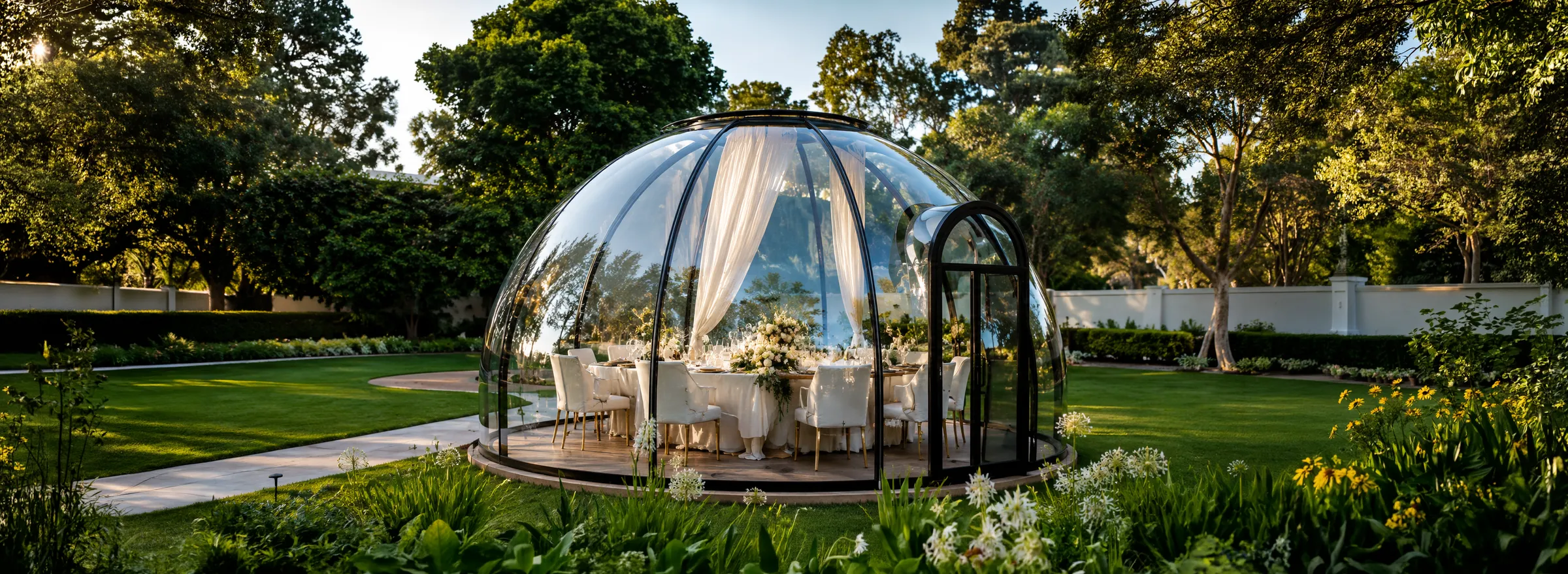 A Solora transparent bubble dome at dusk
