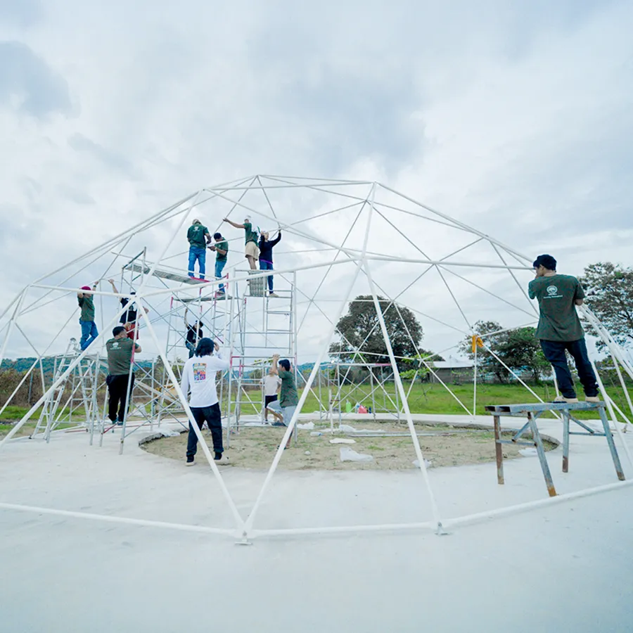 A Solora glamping dome under installation in Tarlac