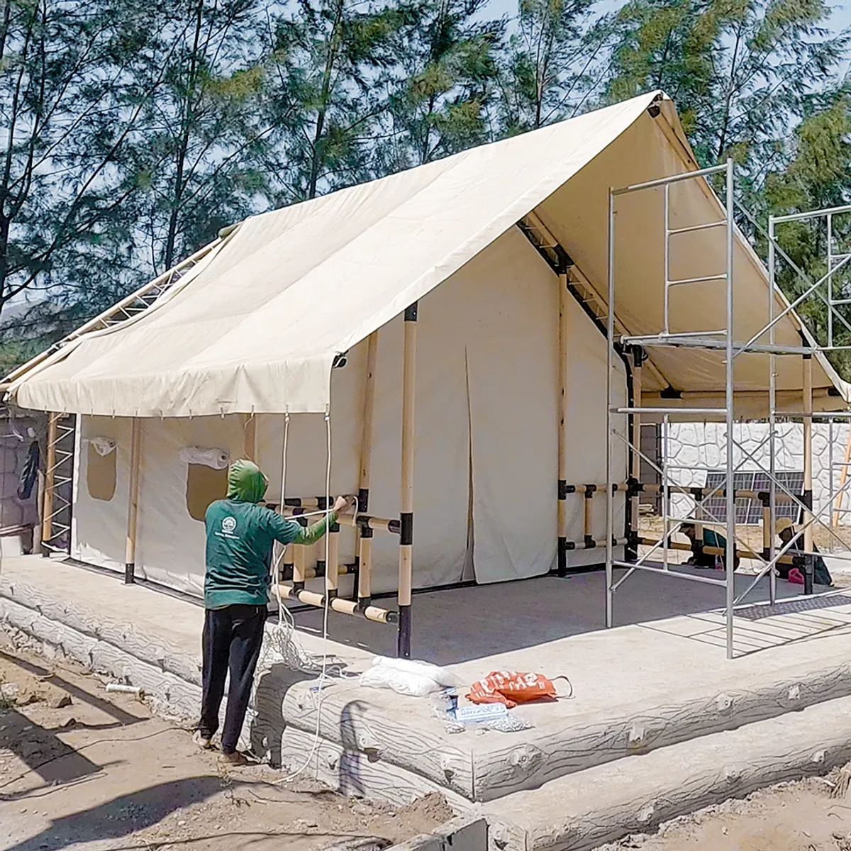 Interior of a Solora safari glamping tent in Zambales