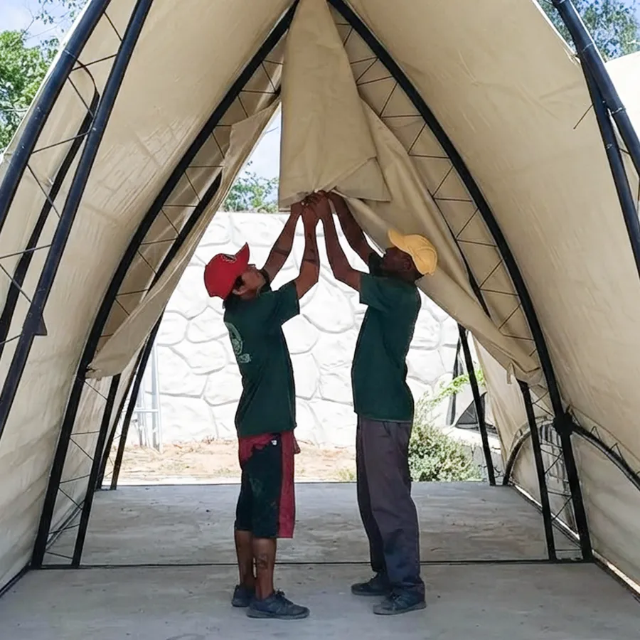 A Solora glamping tent being installed at Batangas Kalaiyaan