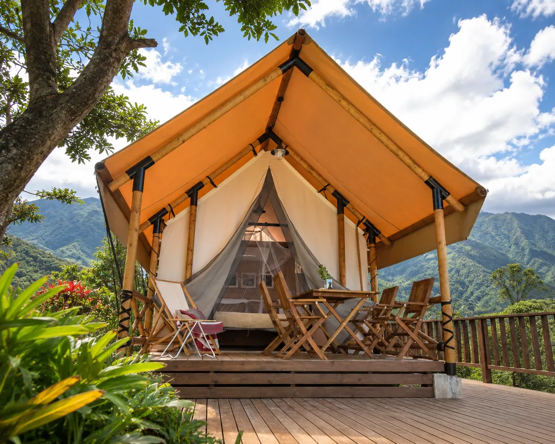 Terra glamping tent in the mountains